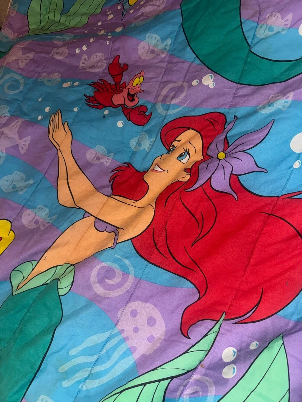 Vintage 1989 Disney The Little Mermaid double sided Comforter Bedding